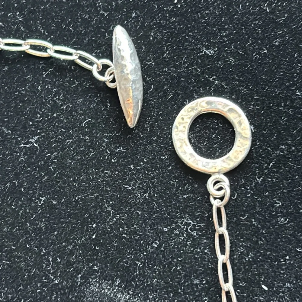 Sterling Silver .925 Hammered Three-Ring Necklace 17” - Picture 7 of 8